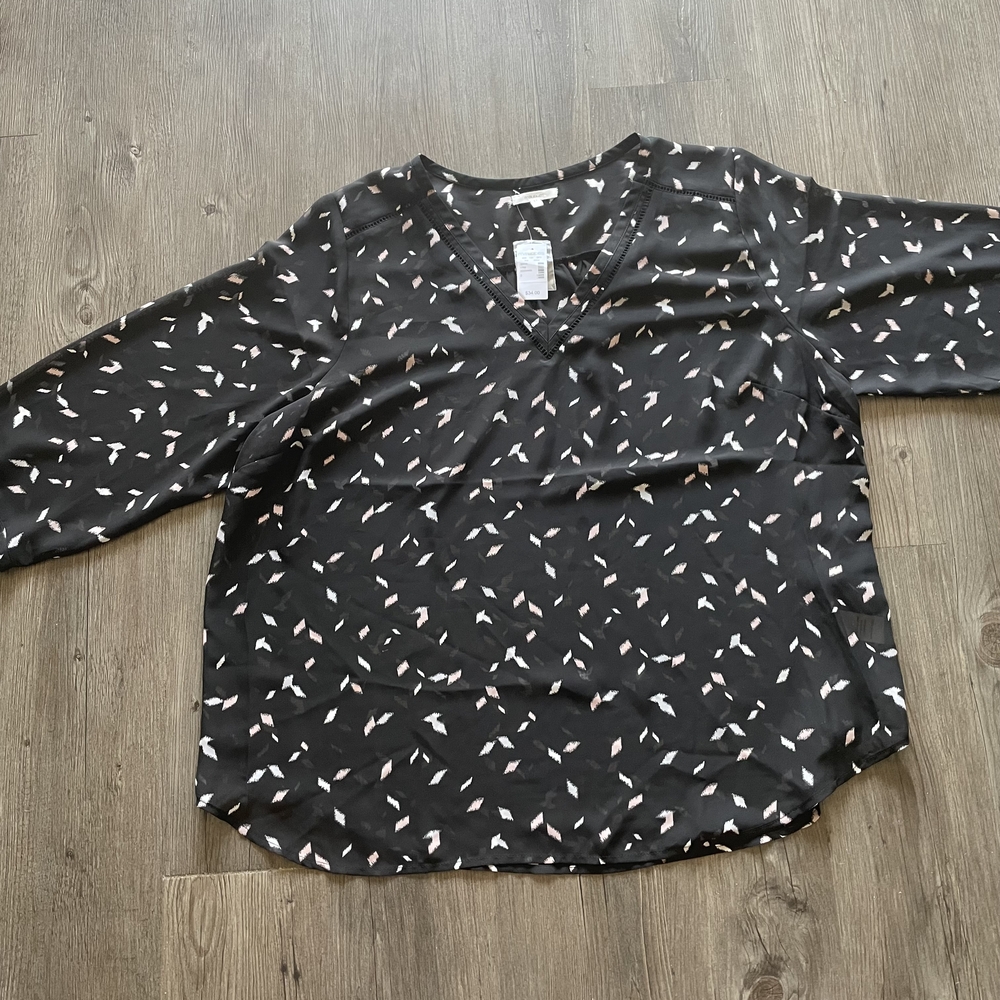 Maurices Black Blouse with White and Pink Accents